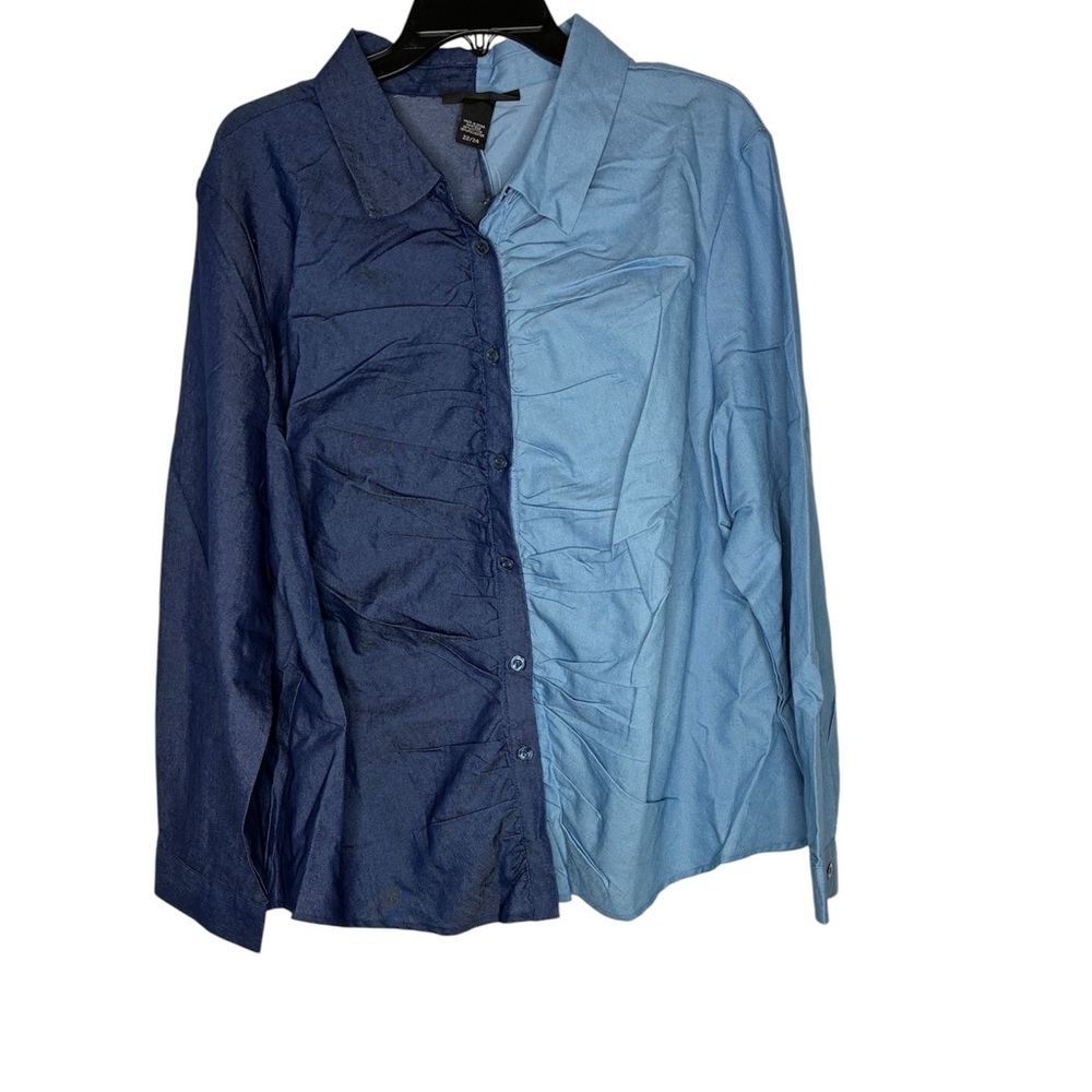 Ashley Stewart Two-Tone Denim Button-Up Shirt Size 22/24 NWT
